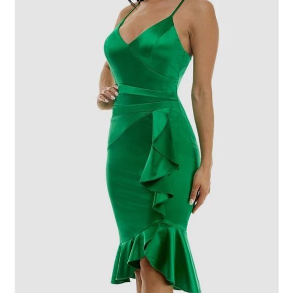 Emerald Sundae Cocktail Dress XXS Green Surplice Ruffle Flounce Going Out Chic - Picture 5 of 10